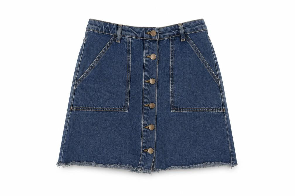 Denim & Co. Womens Blue Cotton Mini Skirt Size 12 Button