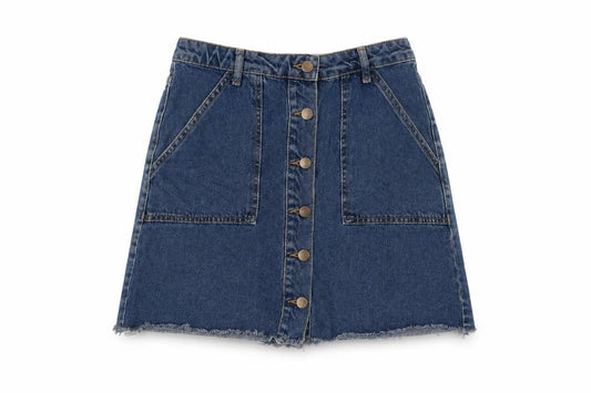 Denim & Co. Womens Blue Cotton Mini Skirt Size 12 Button