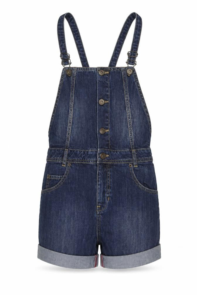 Miss Selfridge Womens Blue Cotton Dungaree One-Piece Size 8 Buckle