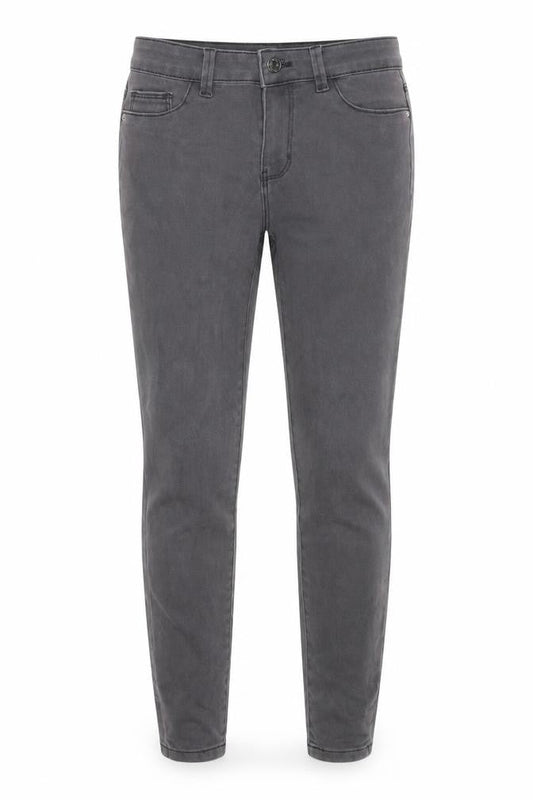 Front view of Denim & Co. women’s grey cotton skinny jeans, size UK 8, 28-inch leg regular button