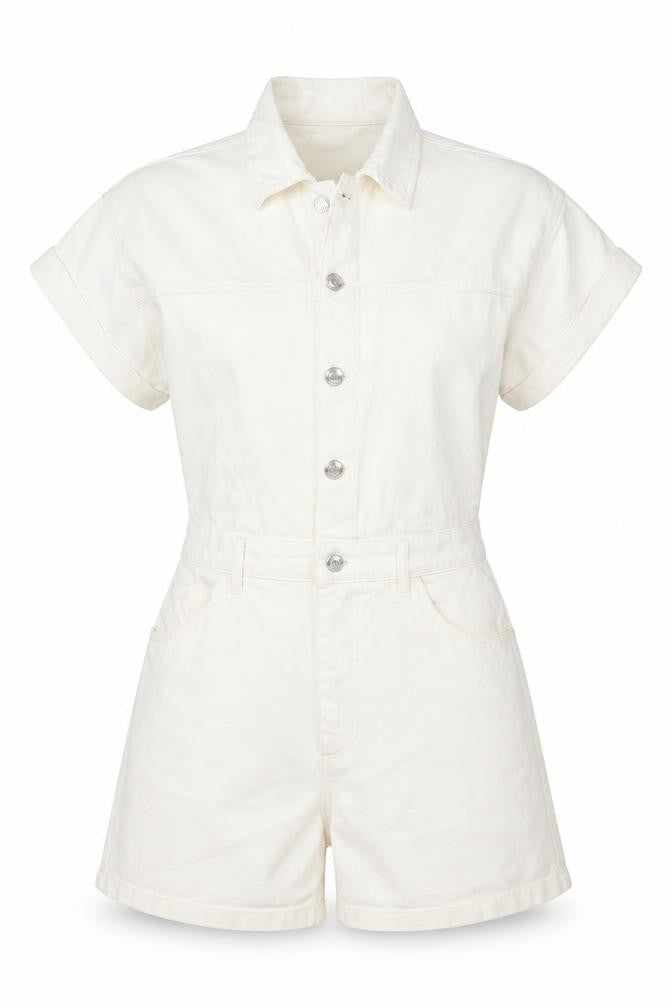 Zara Womens Ivory Cotton Playsuit One-Piece Size S Button