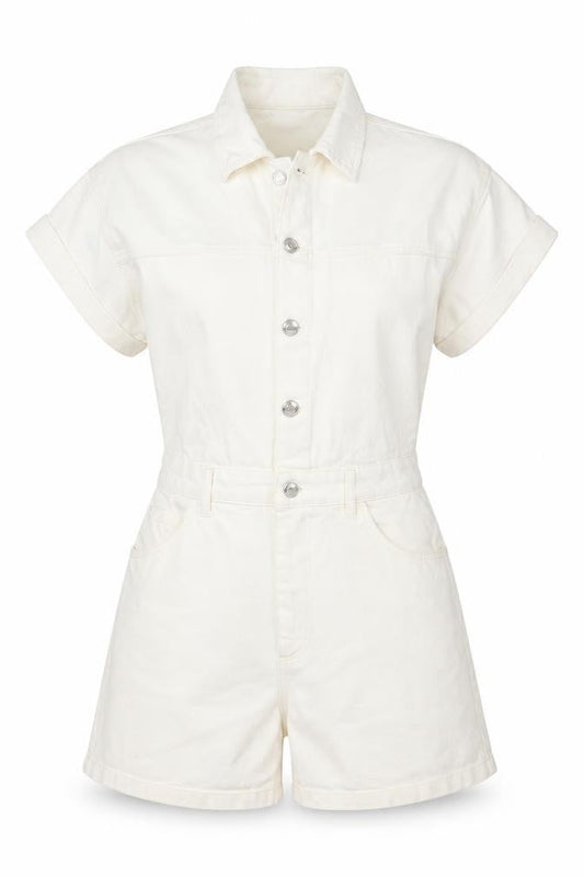 Zara Womens Ivory Cotton Playsuit One-Piece Size S Button