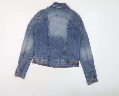 Back view of Denim & Co. women’s blue jacket, size UK 12, button