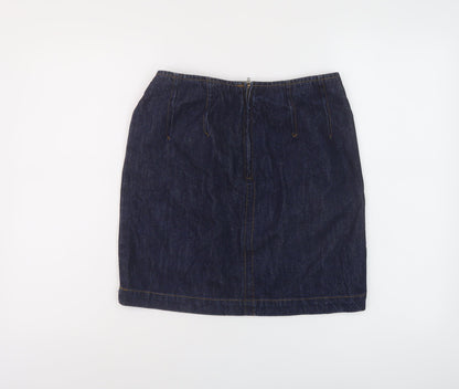 Preloved Warehouse Womens Blue Cotton Mini Skirt Size 10 Zip - Back