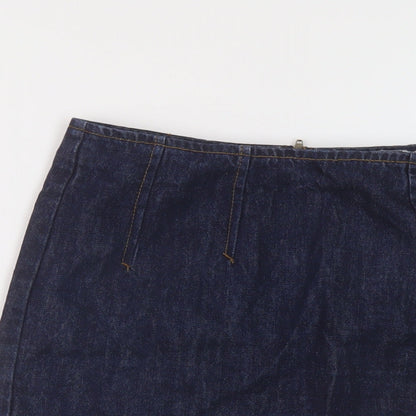 Preloved Warehouse Womens Blue Cotton Mini Skirt Size 10 Zip - Detail