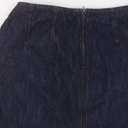 Preloved Warehouse Womens Blue Cotton Mini Skirt Size 10 Zip - Label