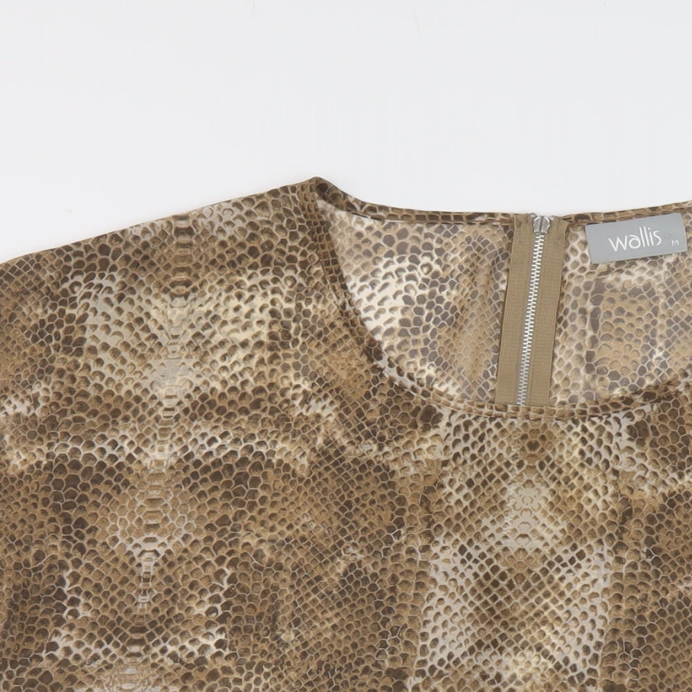 Wallis Womens Brown Animal Print Polyester Basic T-Shirt Size M Round Neck