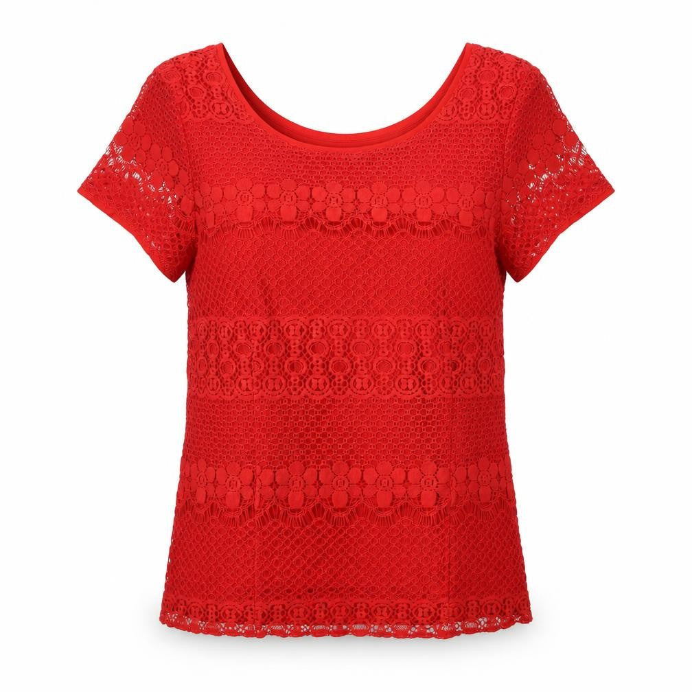 Kaliko Womens Red Polyester Basic T-Shirt Size 14 Round Neck
