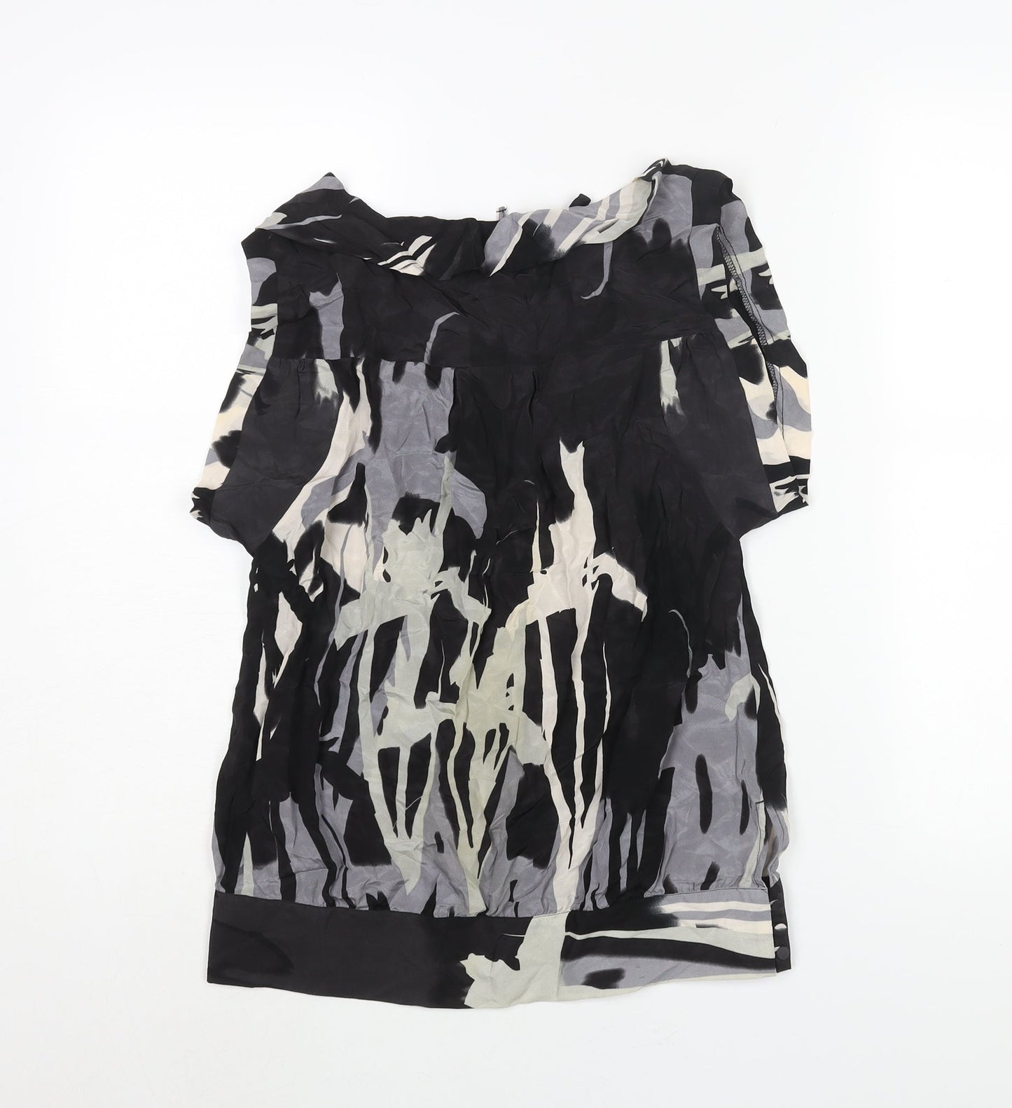Warehouse Womens Black Geometric Silk Basic Blouse Size 8 Round Neck - Cowl Back