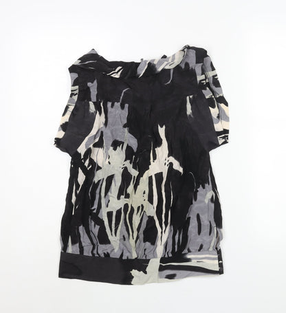 Warehouse Womens Black Geometric Silk Basic Blouse Size 8 Round Neck - Cowl Back