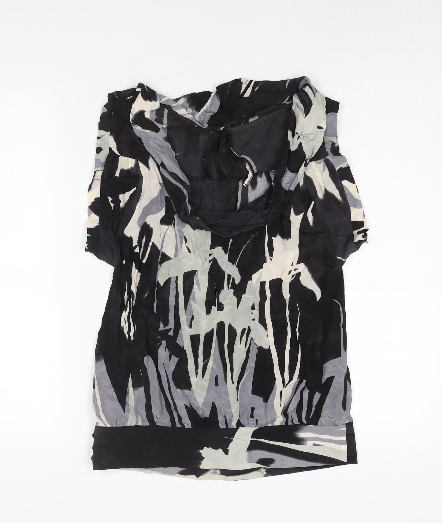 Warehouse Womens Black Geometric Silk Basic Blouse Size 8 Round Neck - Cowl Back