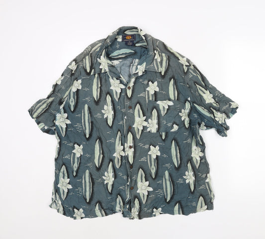 Route 66 Mens Blue Geometric Viscose Button-Up Size XL Collared Button - Vintage Surf Board Print