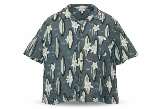 Route 66 Mens Blue Geometric Viscose Button-Up Size XL Collared Button - Vintage Surf Board Print