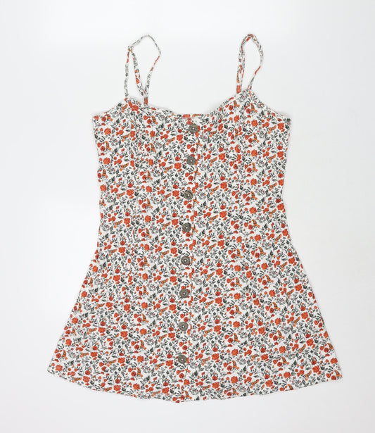 ASOS Womens Multicoloured Floral Cotton Mini Size 14 Scoop Neck Button