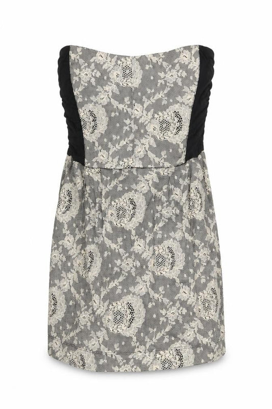 TRF Collection Womens Black Geometric Cotton Mini Size L Square Neck Zip - Lace Print