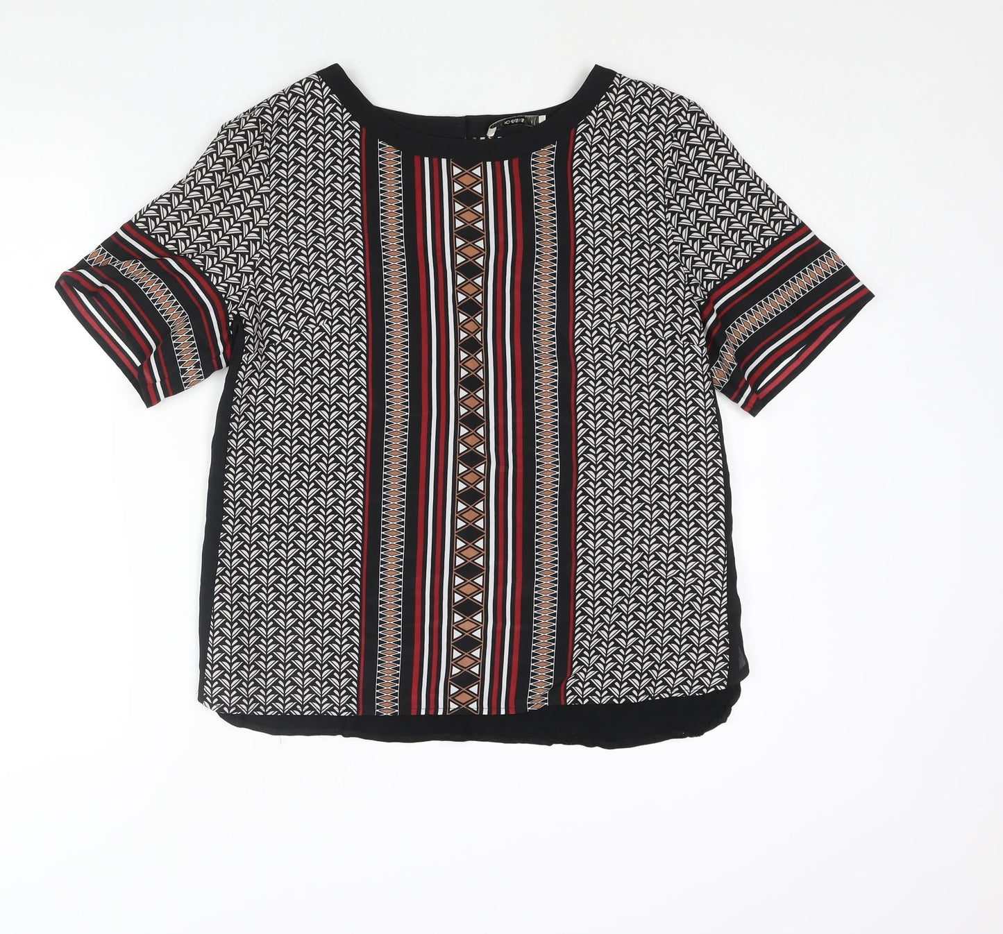 Oasis Womens Black Polyester Basic Blouse Size L Roll Neck - Geometric Print