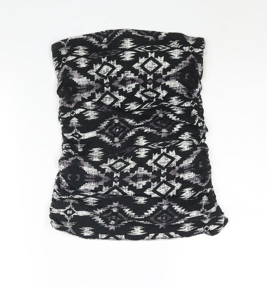 Dorothy Perkins Womens Black Geometric Cotton Basic Blouse Size M Square Neck - Bandeau Rouched
