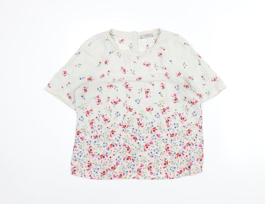 Per Una Womens Grey Floral Polyester Basic Blouse Size 12 Round Neck