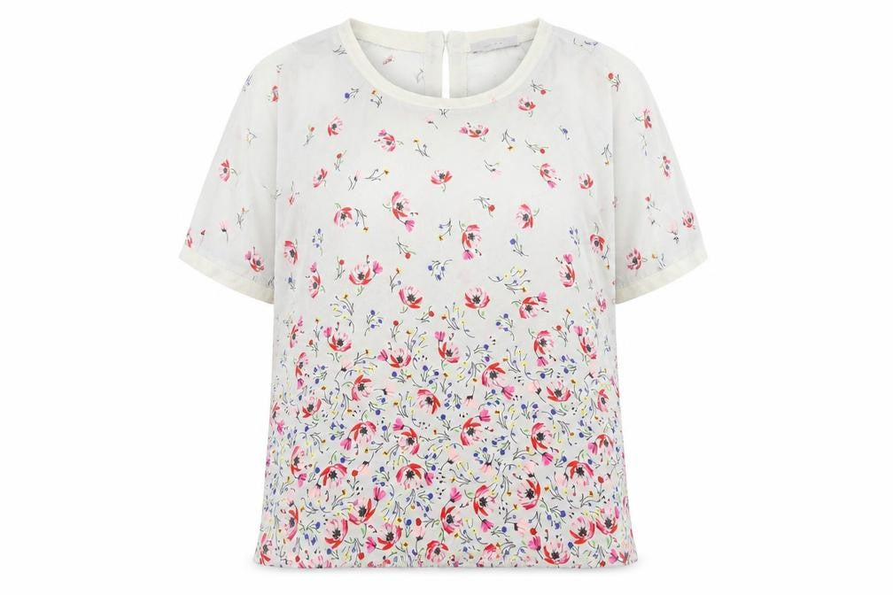 Per Una Womens Grey Floral Polyester Basic Blouse Size 12 Round Neck