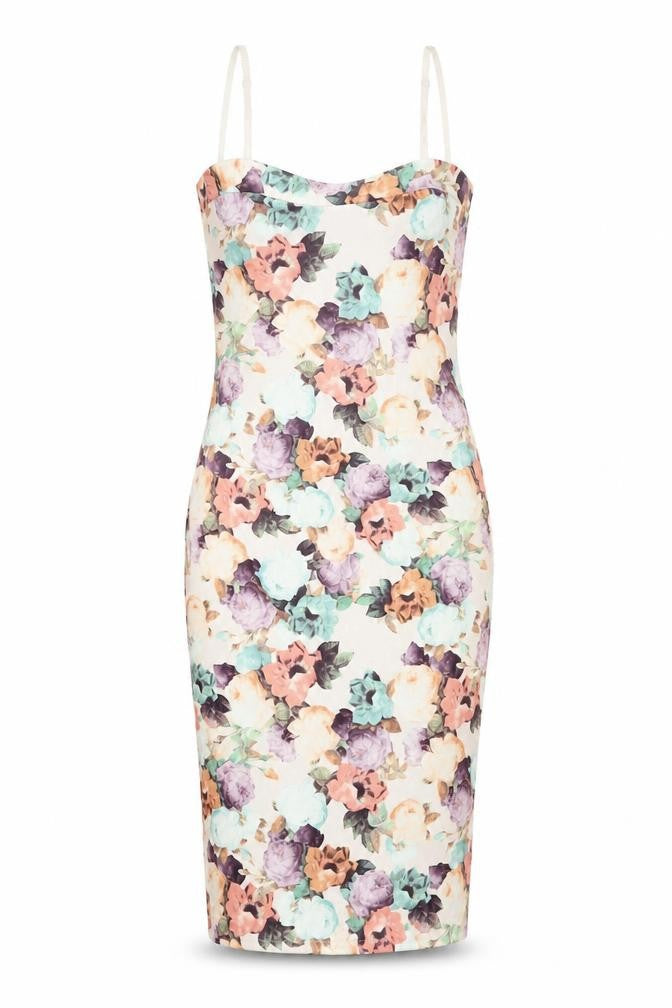 PRETTYLITTLETHING Womens Multicoloured Floral Polyester Bodycon Size 12 Square Neck Pullover - Vented