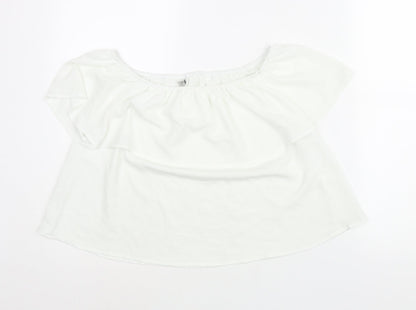 Stradivarius Womens White Polyester Basic Blouse Size S Boat Neck - Frill