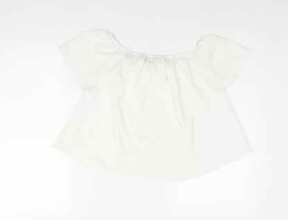 Stradivarius Womens White Polyester Basic Blouse Size S Boat Neck - Frill