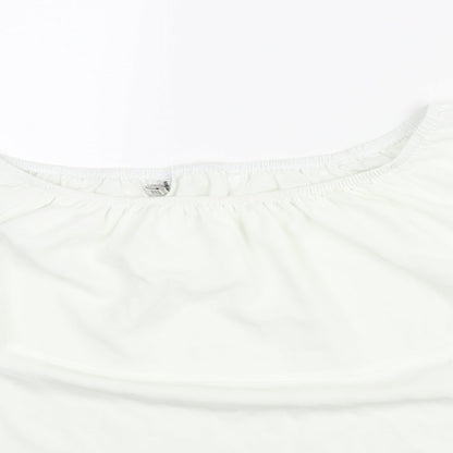 Stradivarius Womens White Polyester Basic Blouse Size S Boat Neck - Frill