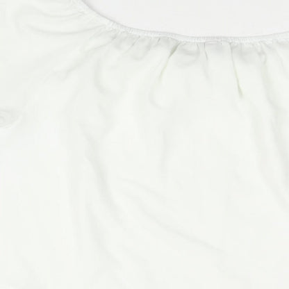 Stradivarius Womens White Polyester Basic Blouse Size S Boat Neck - Frill