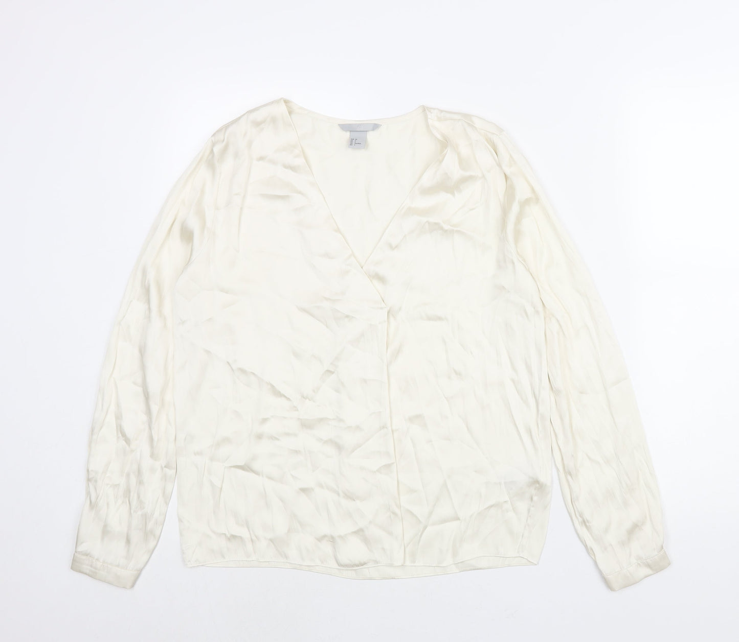 H&M Womens Ivory Polyester Basic Blouse Size 8 V-Neck - Pleat