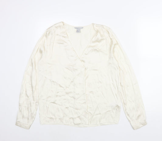 H&M Womens Ivory Polyester Basic Blouse Size 8 V-Neck - Pleat