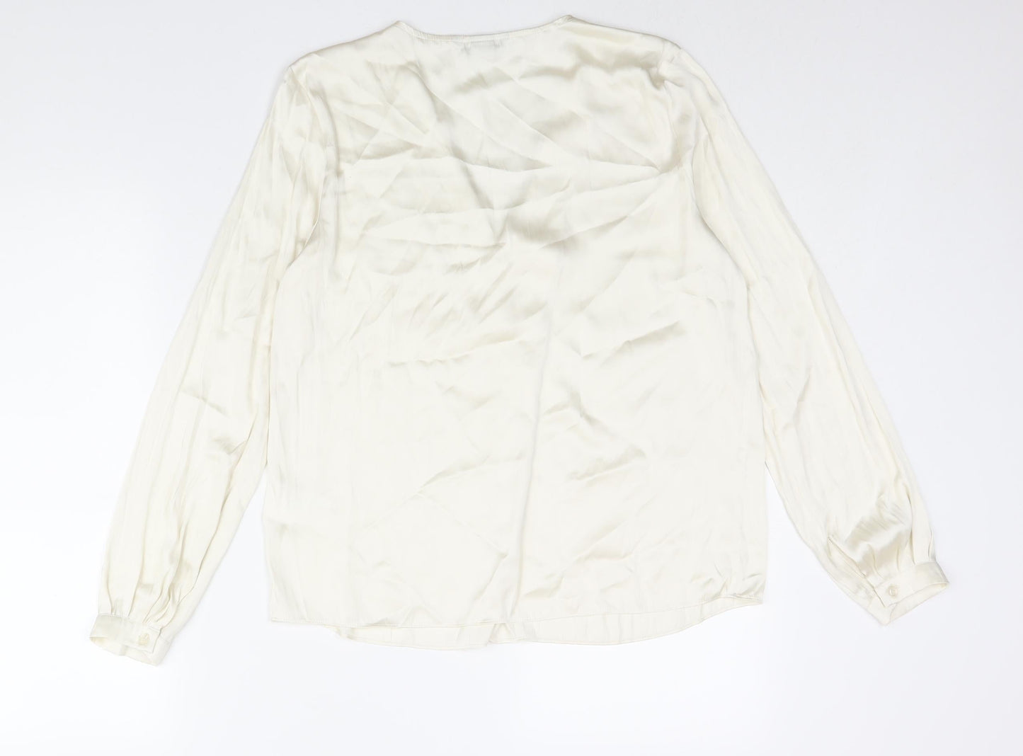 H&M Womens Ivory Polyester Basic Blouse Size 8 V-Neck - Pleat