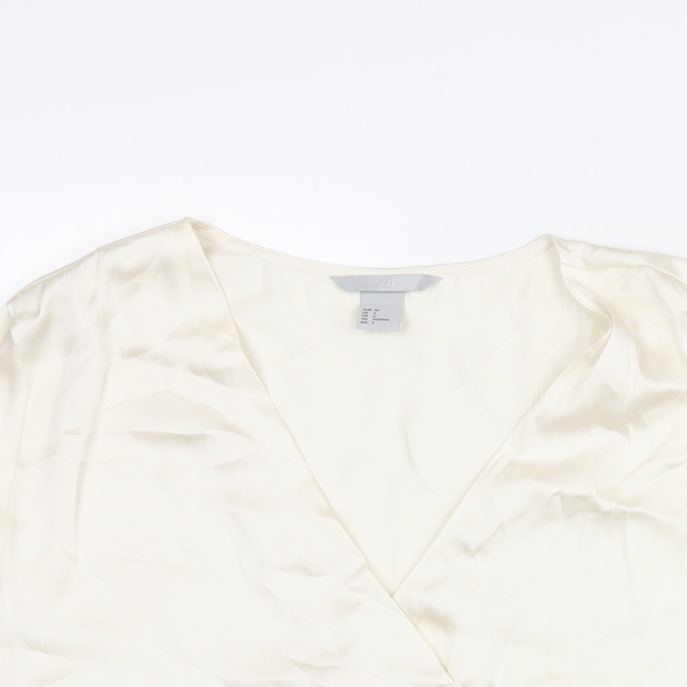 H&M Womens Ivory Polyester Basic Blouse Size 8 V-Neck - Pleat