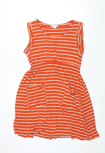 Additional front view of mamas & papas women’s red striped viscose shift, size UK 14, round neck button