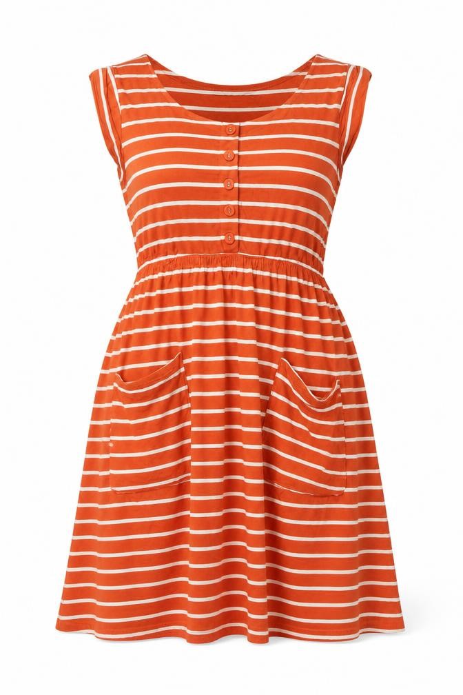 mamas & papas Womens Red Striped Viscose Shift Size 14 Round Neck Button
