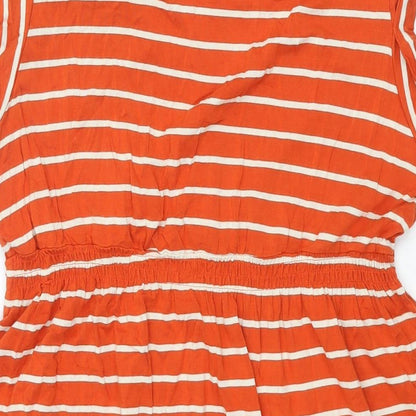 Brand and care label for mamas & papas women’s red striped viscose shift, size UK 14, round neck button