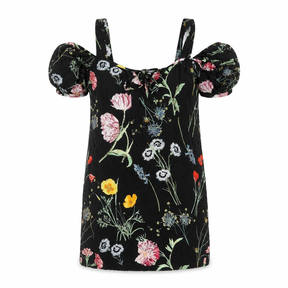 Paraphrase Womens Black Floral Polyester Mini Size 10 Square Neck Tie - Cold Shoulder