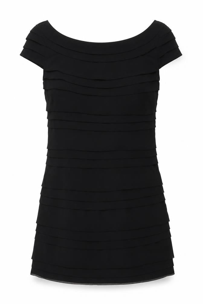 French Connection Womens Black Polyester Mini Size 8 Boat Neck Pullover - Layered Pleat