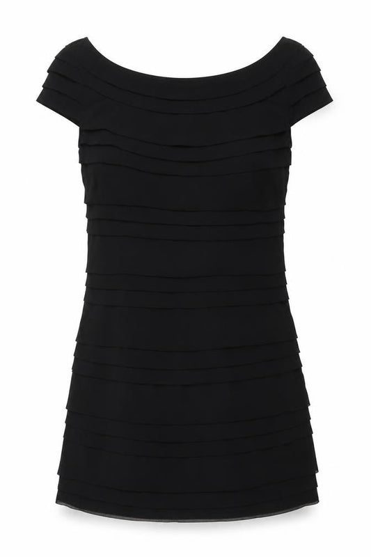 French Connection Womens Black Polyester Mini Size 8 Boat Neck Pullover - Layered Pleat
