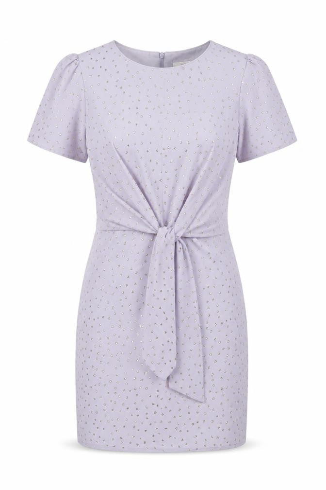 Oasis Womens Purple Polka Dot Polyester Sheath Size 10 Round Neck Zip - Glitter Tie Detail