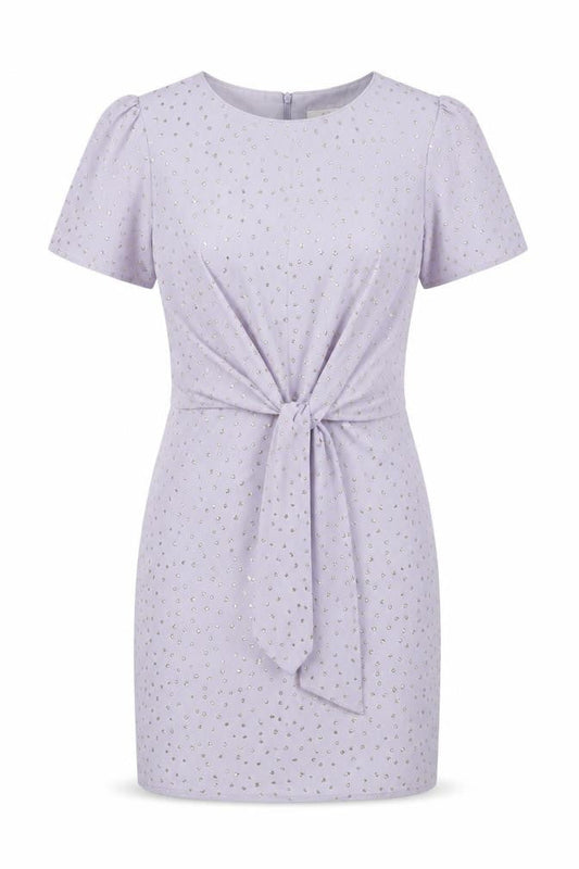 Oasis Womens Purple Polka Dot Polyester Sheath Size 10 Round Neck Zip - Glitter Tie Detail