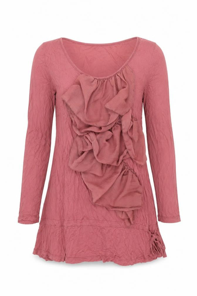 NEXT Womens Pink Viscose Tunic Blouse Size 12 Scoop Neck - Drawstring Waterfall Frill