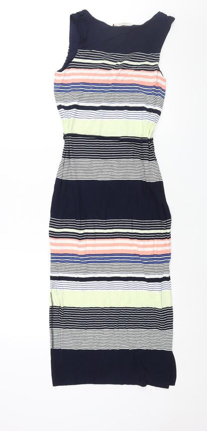 Oasis Womens Multicoloured Striped Viscose Shift Size XS V-Neck Pullover - Belted
