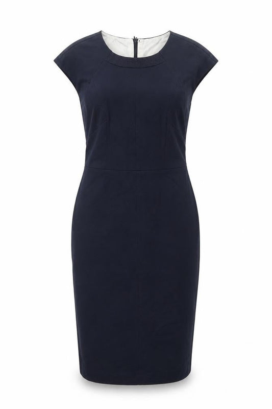Marks & Spencer Womens Blue Polyester Pencil Dress Size 12 Round Neck Zip