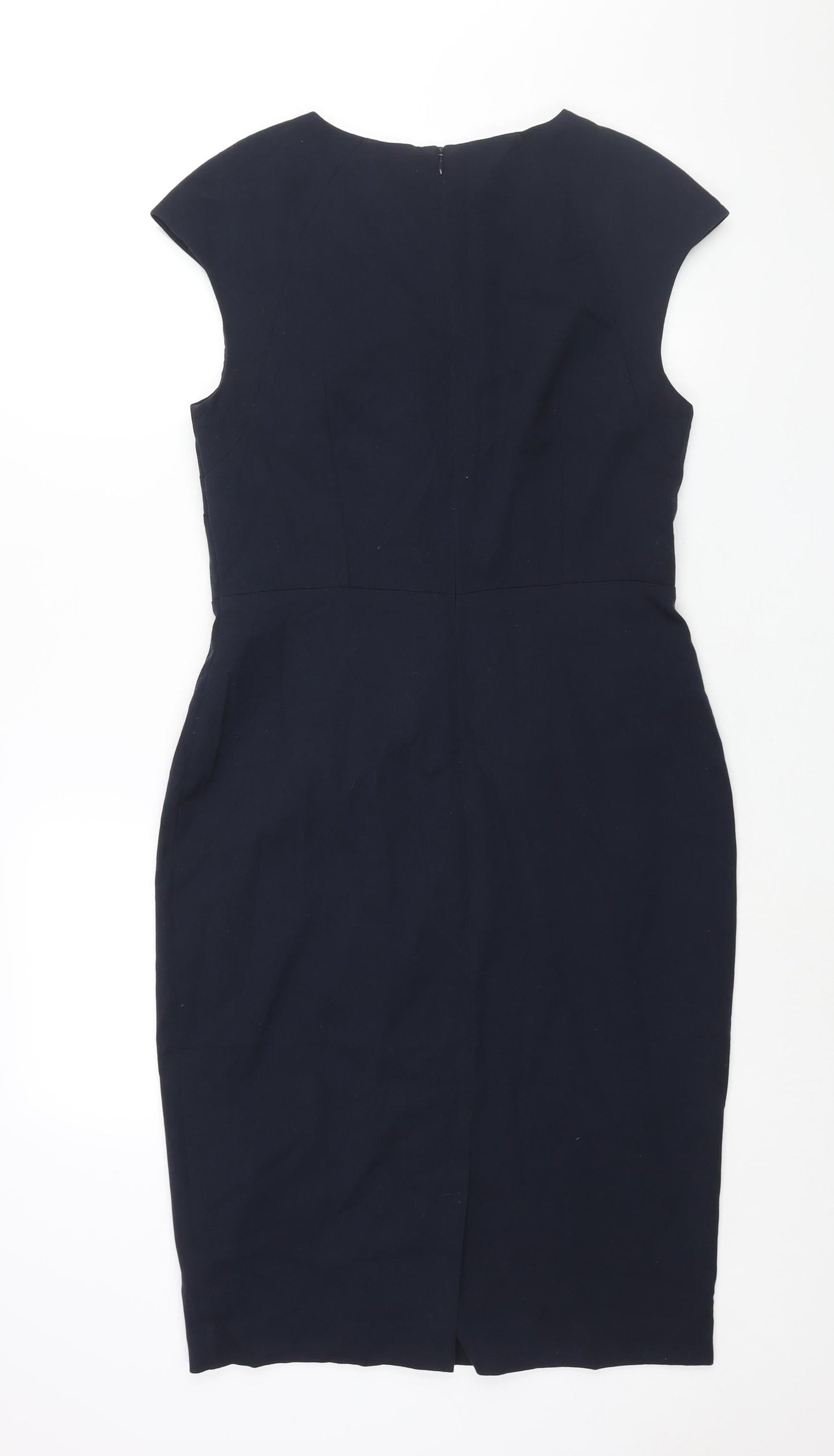 Marks and Spencer Womens Blue Polyester Pencil Dress Size 12 Round Neck Zip