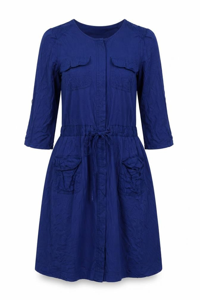 Monsoon Womens Blue Viscose A-Line Size 12 Round Neck Button - Drawstring Waist