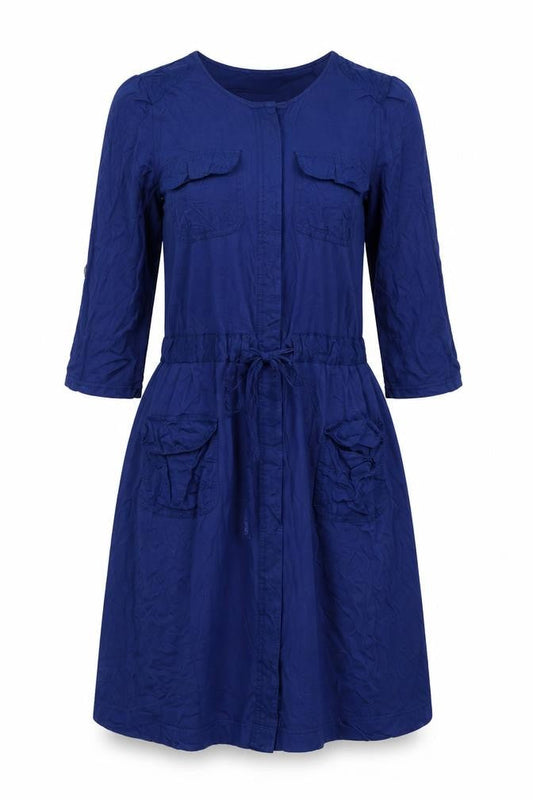 Monsoon Womens Blue Viscose A-Line Size 12 Round Neck Button - Drawstring Waist