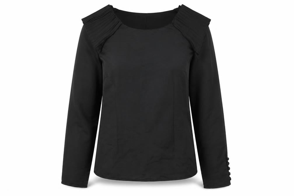 Part Two Womens Black Polyester Basic Blouse Size 12 Round Neck - Pleat Frill
