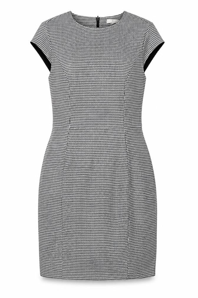 H&M Womens Black Houndstooth Polyester Shift Size 10 Round Neck Zip - Vented