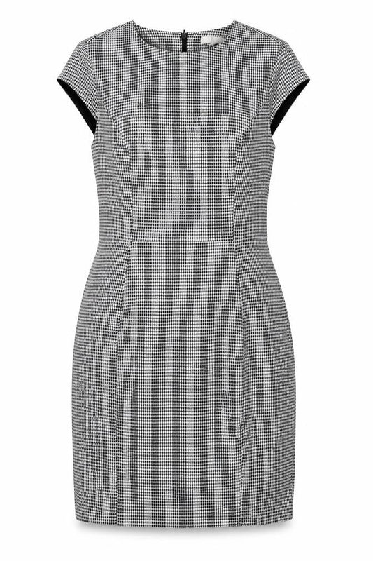 H&M Womens Black Houndstooth Polyester Shift Size 10 Round Neck Zip - Vented
