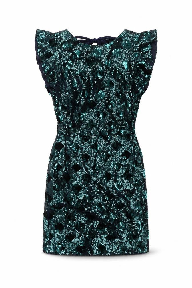 Zara Womens Green Polyester Mini Size XS Round Neck Zip - Sequin Bow